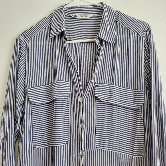 Zara Striped Button Front Shirt - Picture 6 of 9